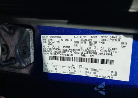 2015 Ford Escape Se из США, поврежденный, VIN 1FMCU9GXXFUB23438